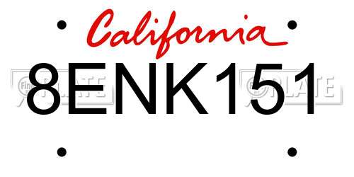 8ENK151 California License Plate