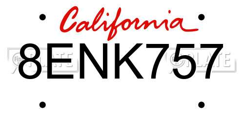 8ENK757 California License Plate