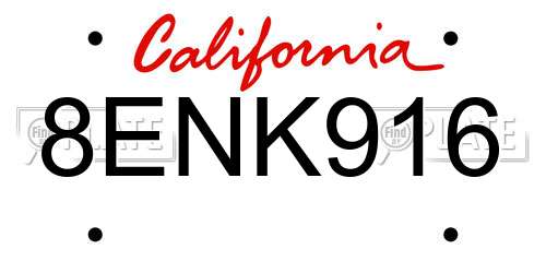 8ENK916 California License Plate