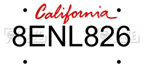 8ENL826 California License Plate