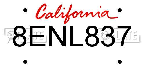 8ENL837 California License Plate