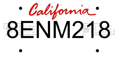 8ENM218 California License Plate