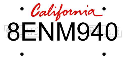 8ENM940 California License Plate