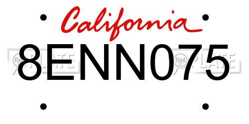 8ENN075 California License Plate