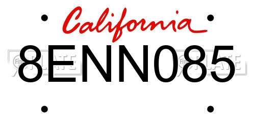 8ENN085 California License Plate