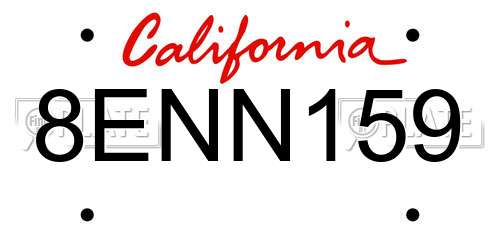8ENN159 California License Plate