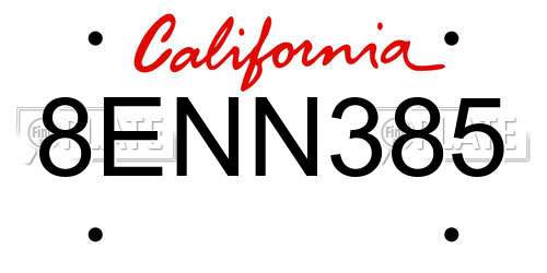 8ENN385 California License Plate