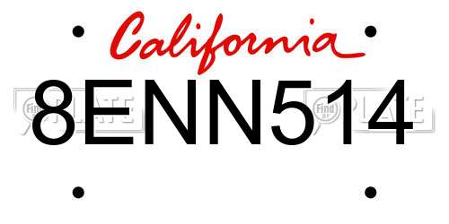 8ENN514 California License Plate