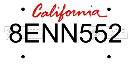 8ENN552 California License Plate