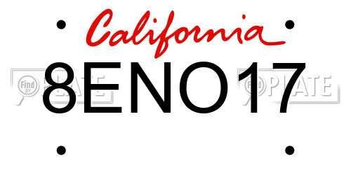 8ENO17 California License Plate