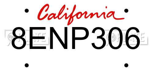 8ENP306 California License Plate