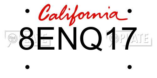 8ENQ17 California License Plate
