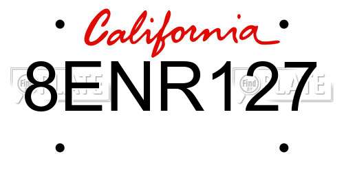 8ENR127 California License Plate