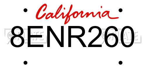 8ENR260 California License Plate