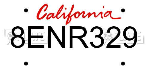 8ENR329 California License Plate