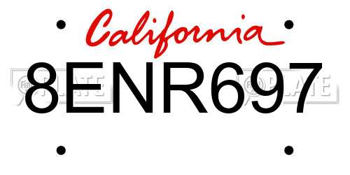 8ENR697 California License Plate