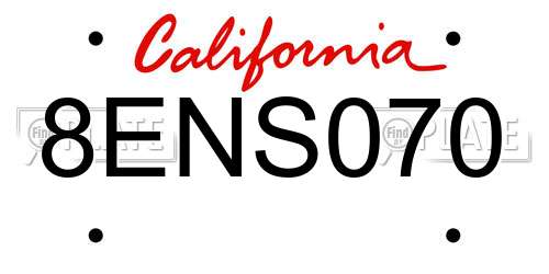 8ENS070 California License Plate