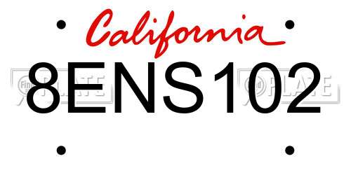 8ENS102 California License Plate