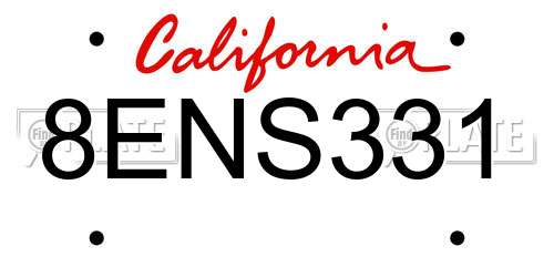 8ENS331 California License Plate