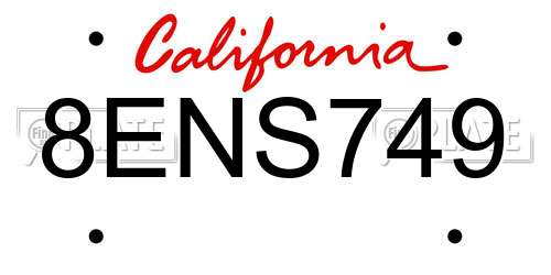 8ENS749 California License Plate