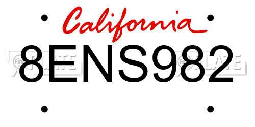8ENS982 California License Plate