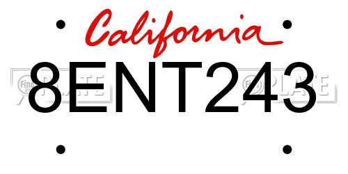 8ENT243 California License Plate