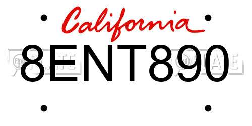 8ENT890 California License Plate