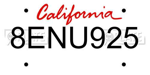 8ENU925 California License Plate
