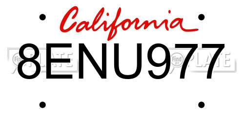 8ENU977 California License Plate