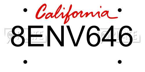 8ENV646 California License Plate