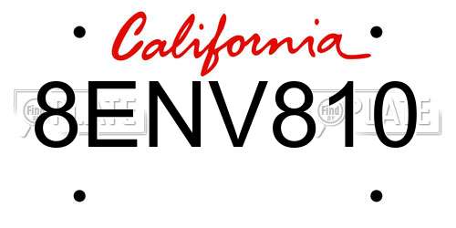 8ENV810 California License Plate