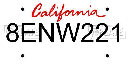 8ENW221 California License Plate