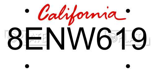 8ENW619 California License Plate