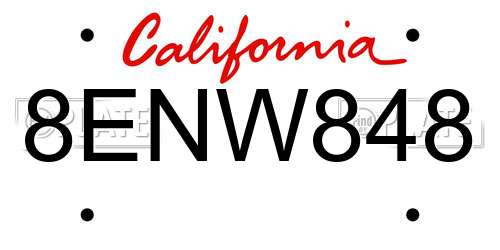 8ENW848 California License Plate