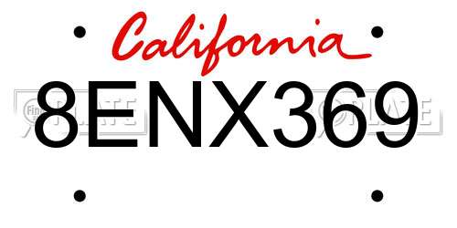 8ENX369 California License Plate