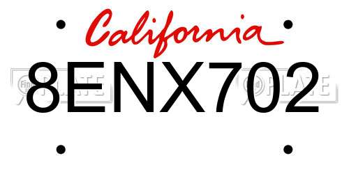 8ENX702 California License Plate