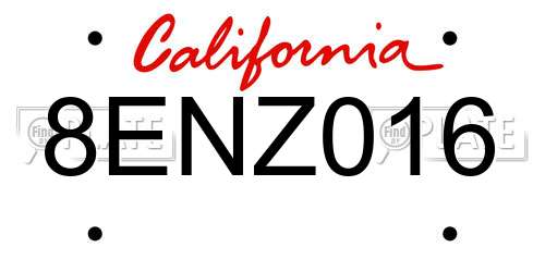8ENZ016 California License Plate