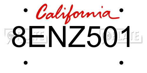 8ENZ501 California License Plate