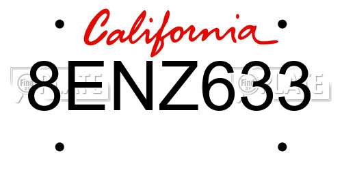 8ENZ633 California License Plate