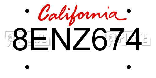 8ENZ674 California License Plate