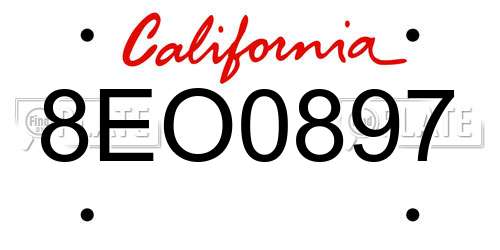 8EO0897 California License Plate
