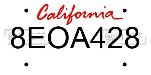 8EOA428 California License Plate