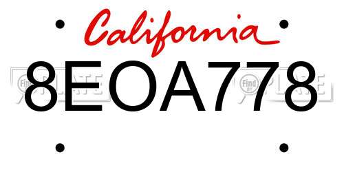 8EOA778 California License Plate