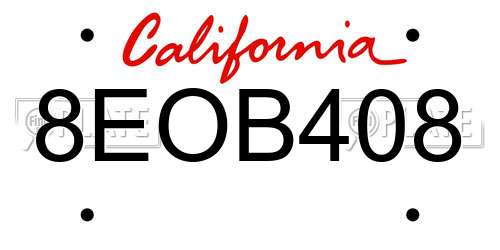 8EOB408 California License Plate