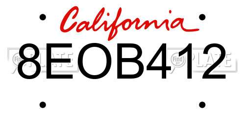 8EOB412 California License Plate