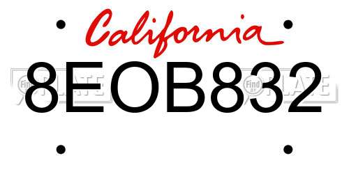 8EOB832 California License Plate