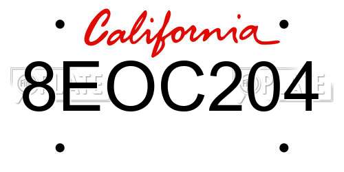 8EOC204 California License Plate