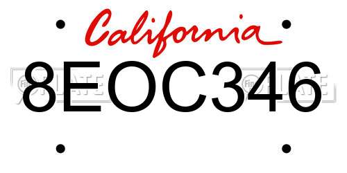 8EOC346 California License Plate