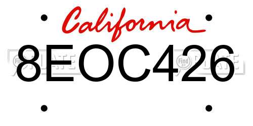 8EOC426 California License Plate