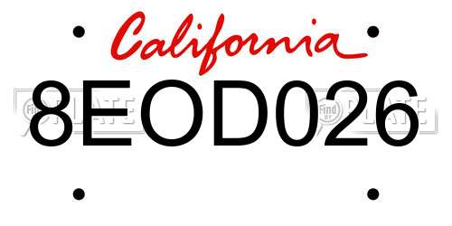 8EOD026 California License Plate
